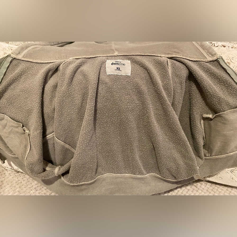 Aeropostale Oversized Cropped Full-Zip Hoodie Jacket (Washed Olive Green) - XS - Picture 7 of 11